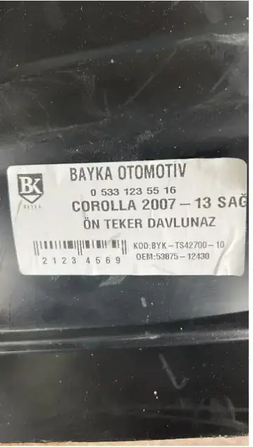 Toyota Corolla 2007-13 Sağ Ön Teker Davlumbazı